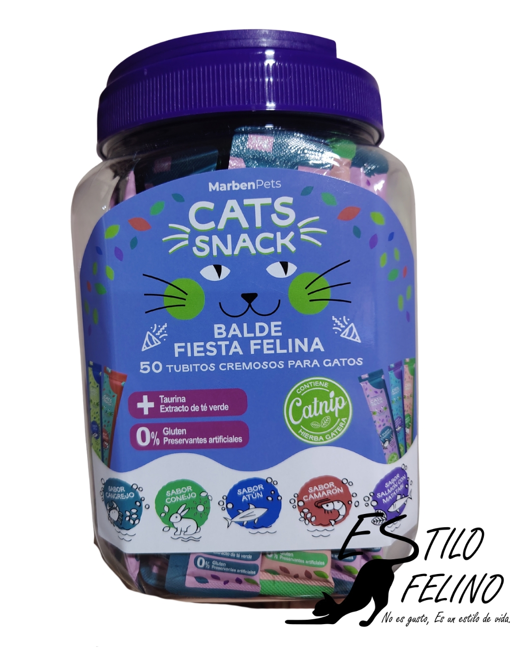 Cats Snack Balde Fiesta Felina 50 tubitos