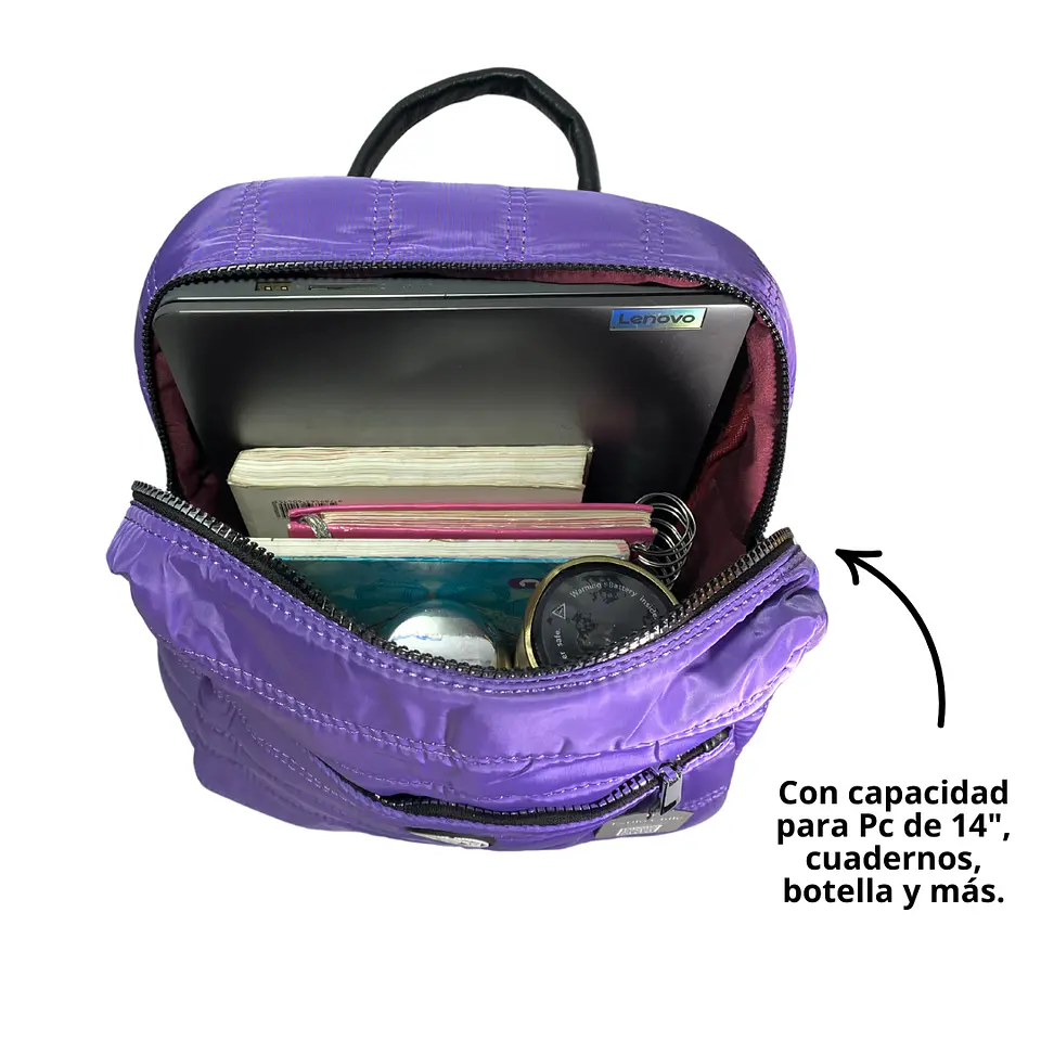 Mochilla Puff morada (capacidad Pc 14