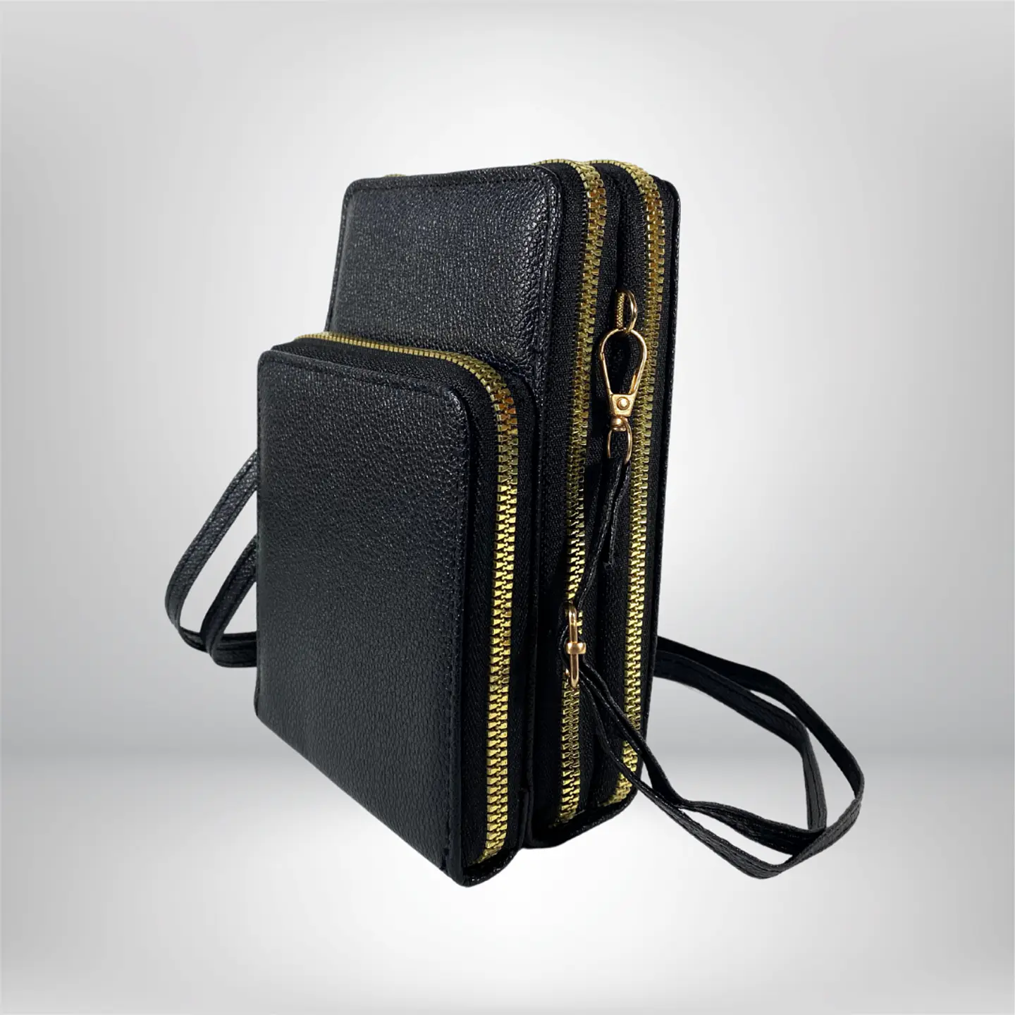 Bandolera porta celular Negra eco cuero 3
