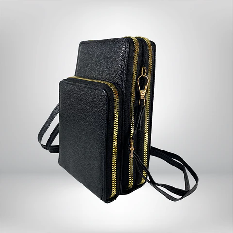 Bandolera porta celular Negra eco cuero 3
