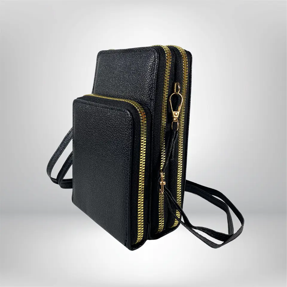 Bandolera porta celular Negra eco cuero 3