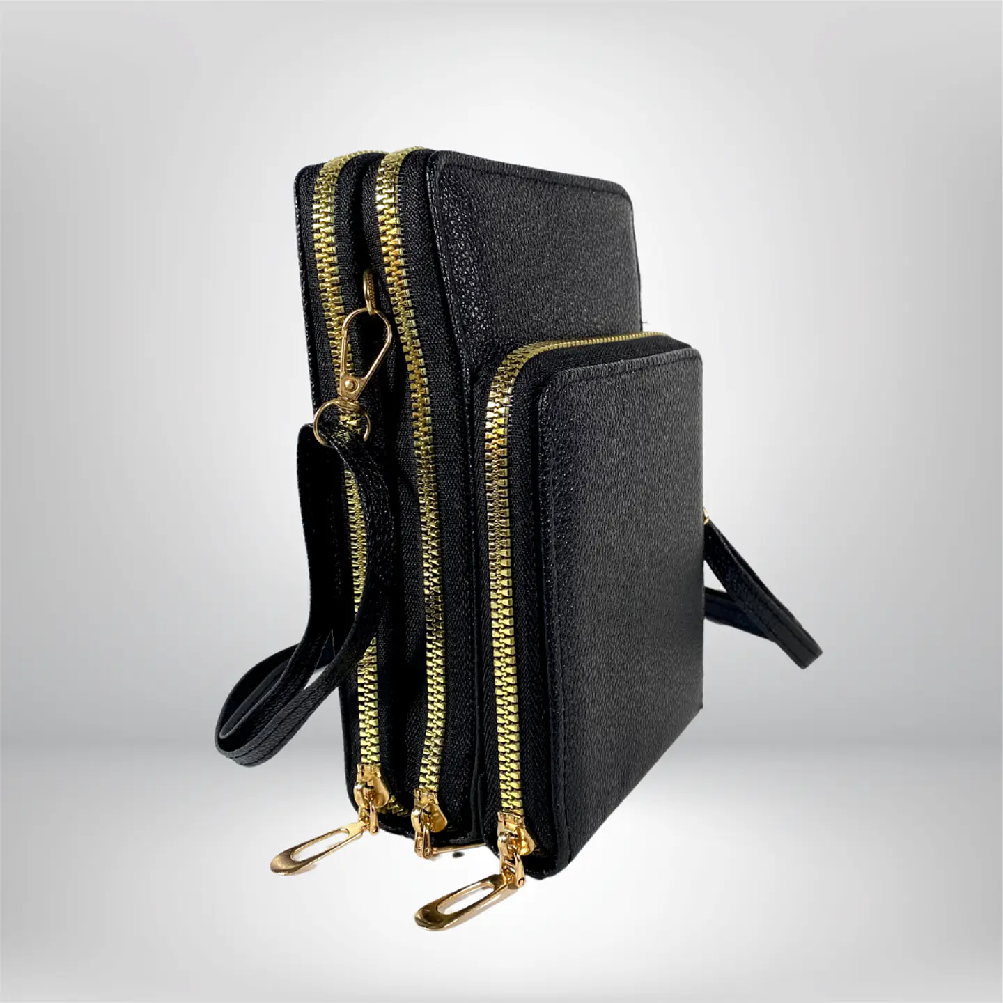 Bandolera porta celular Negra eco cuero 4