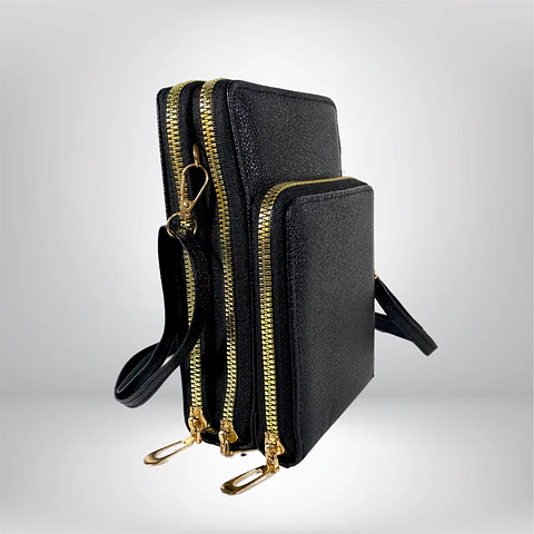 Bandolera porta celular Negra eco cuero 4