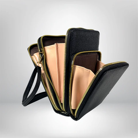 Bandolera porta celular Negra eco cuero 2