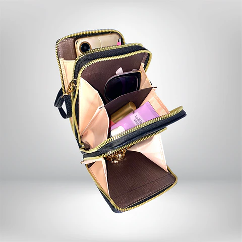 Bandolera porta celular Negra eco cuero 5