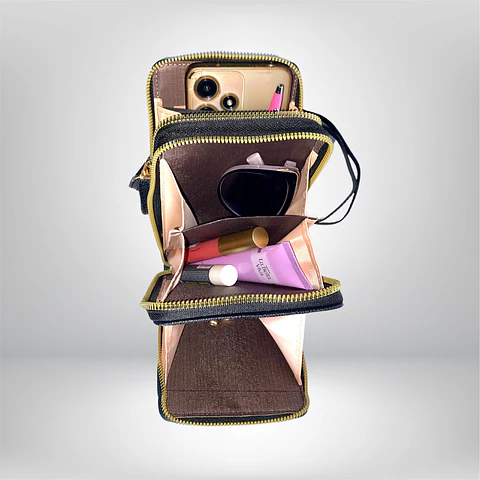 Bandolera porta celular Negra eco cuero 6