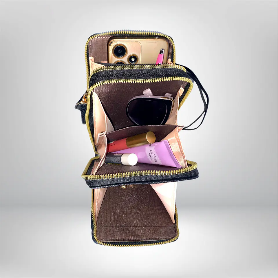 Bandolera porta celular Negra eco cuero 6