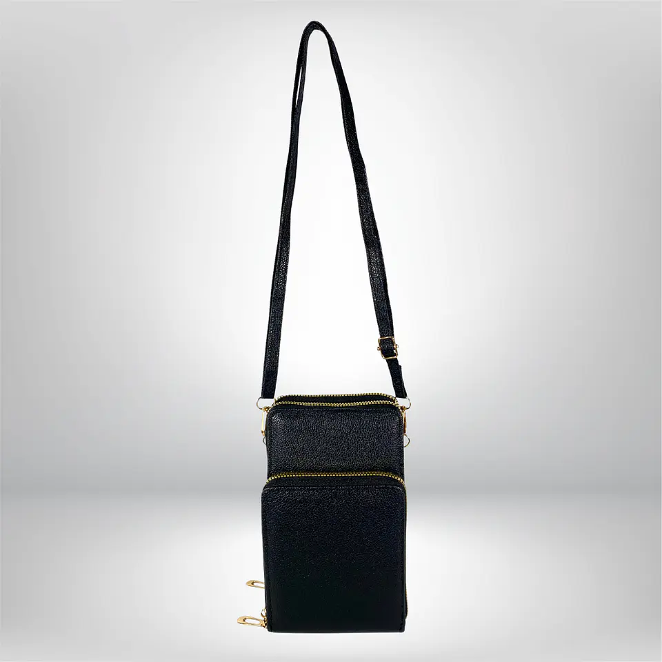Bandolera porta celular Negra eco cuero 7