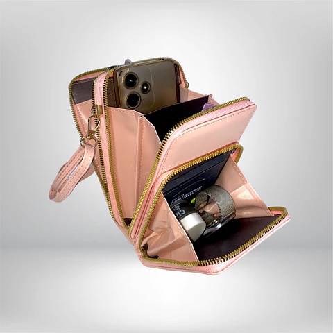 Bandolera porta celular Rosa eco cuero 5