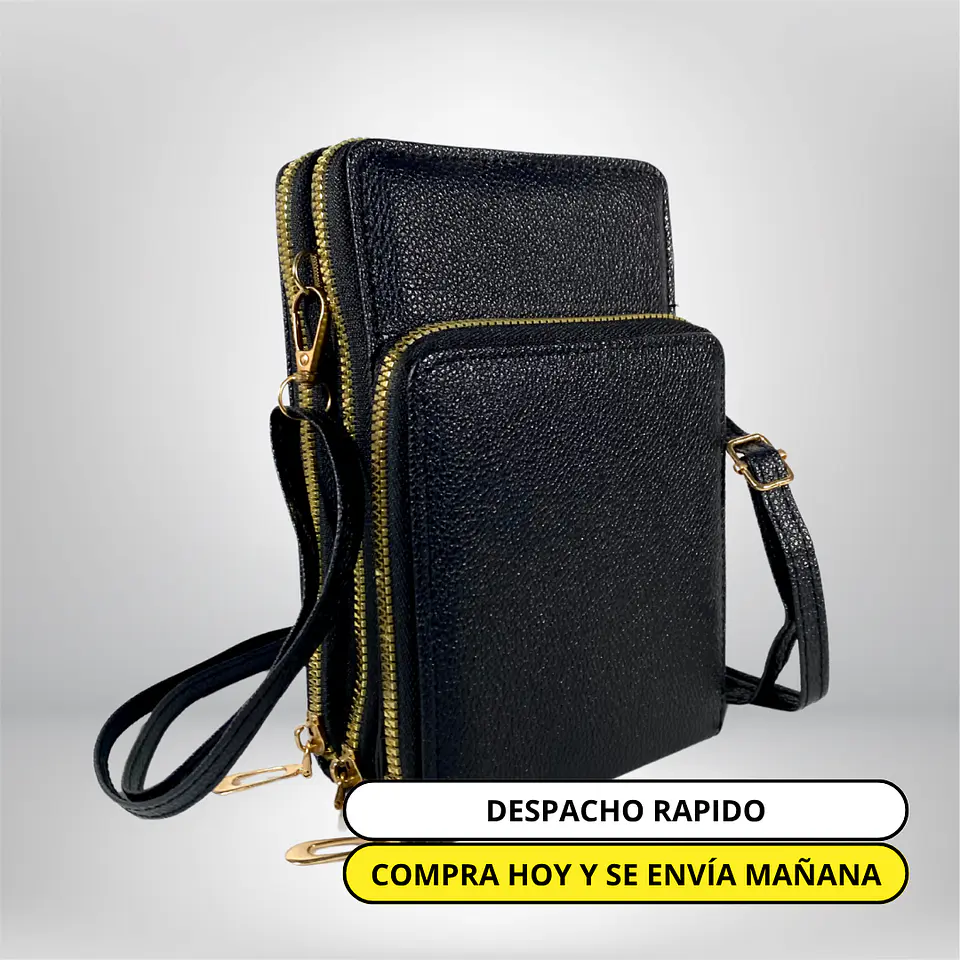 Bandolera porta celular Negra eco cuero 1