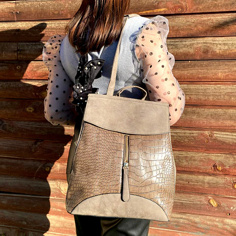 Mochila y Cartera Eco Cuero café  2