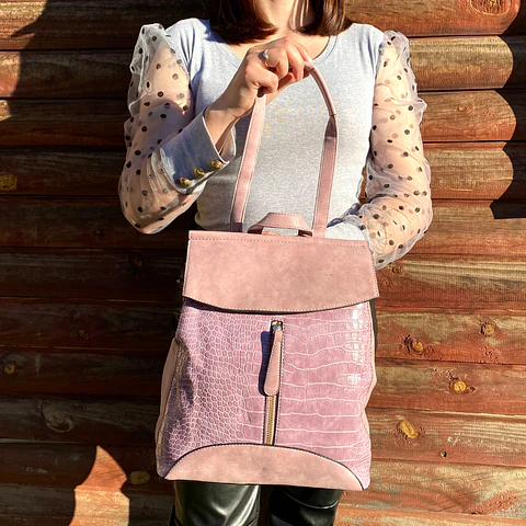 Mochila y Cartera Eco Cuero Rosa 3