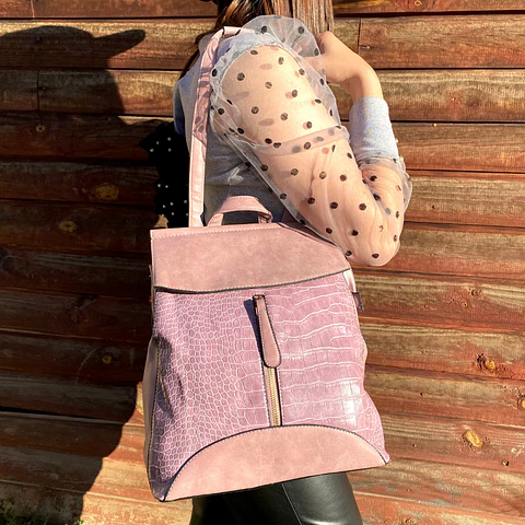 Mochila y Cartera Eco Cuero Rosa 2