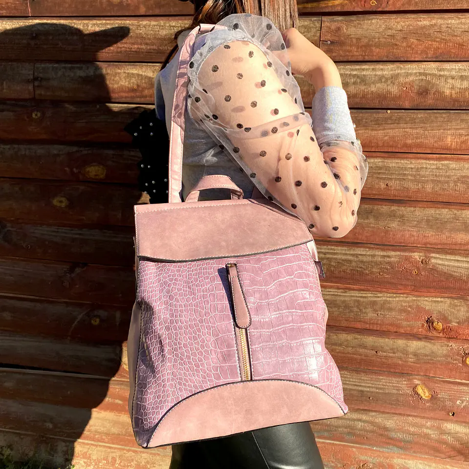 Mochila y Cartera Eco Cuero Rosa 2