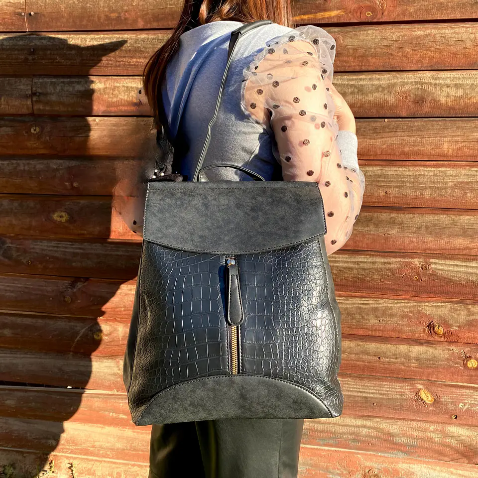 Mochila y Cartera Eco Cuero Negra 2