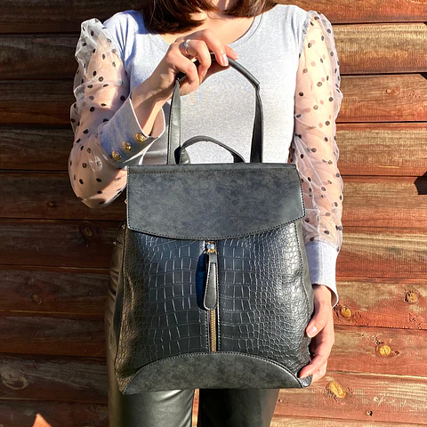 Mochila y Cartera Eco Cuero Negra 3
