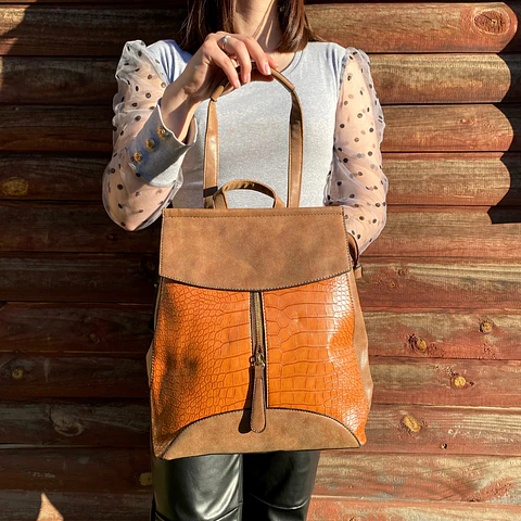 Mochila y Cartera Eco Cuero Café 3