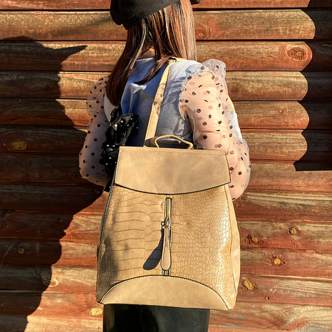 Mochila y Cartera Eco Cuero beige 2