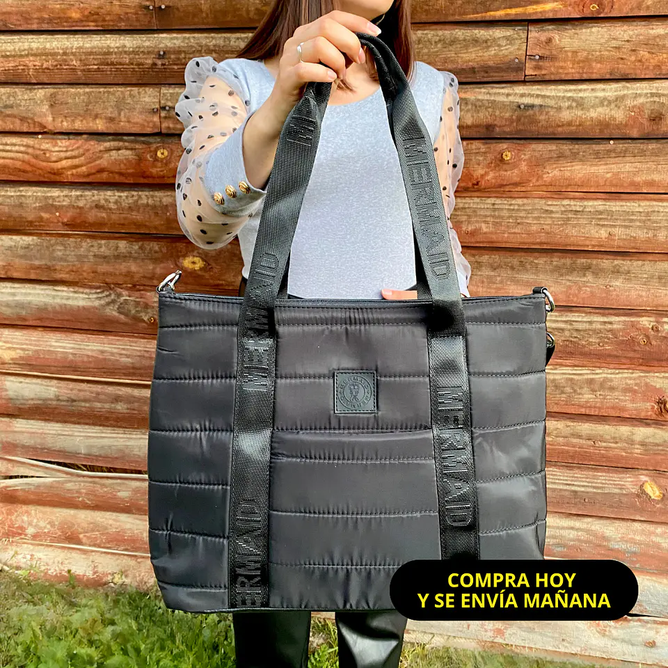 Bolso Tote puff negro (con capacidad para Pc 14