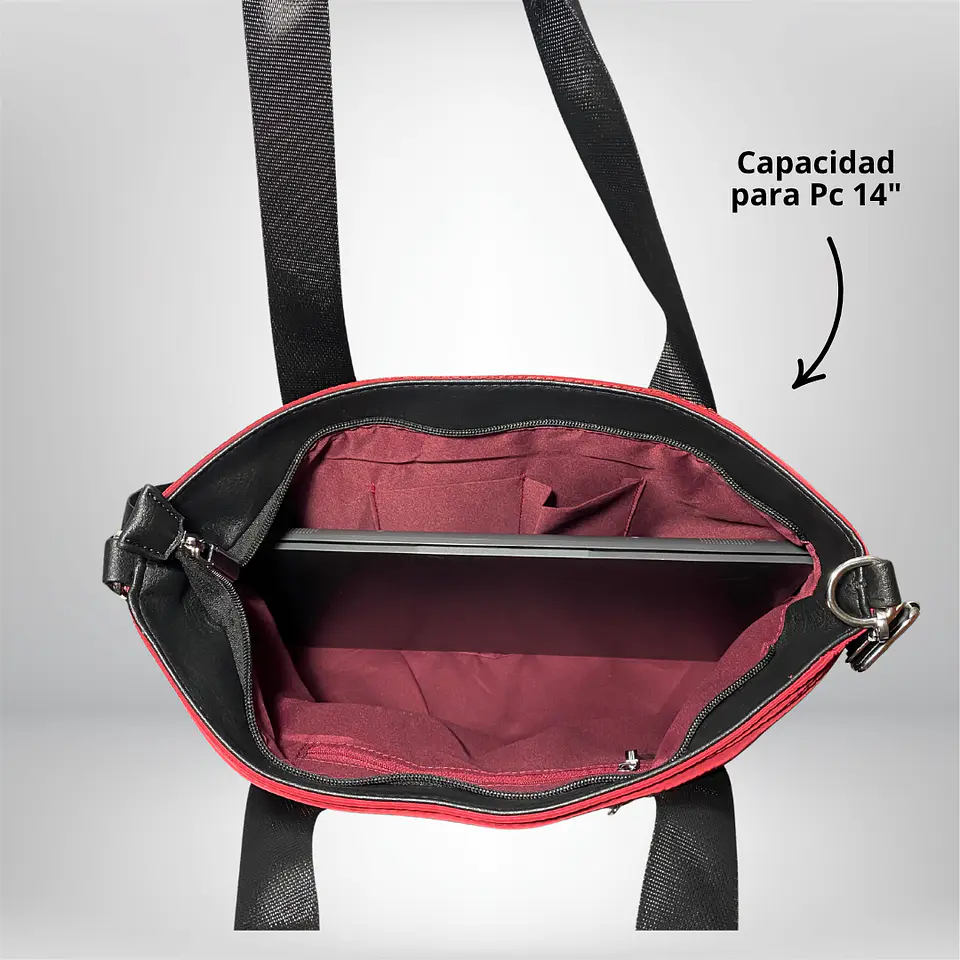 Bolso Tote puff rojo (con capacidad para Pc 14