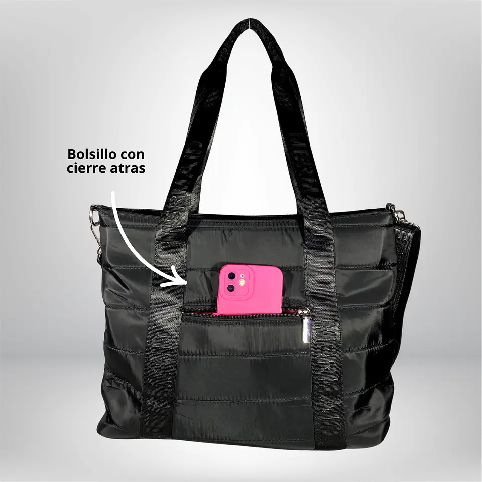 Bolso Tote puff negro (con capacidad para Pc 14