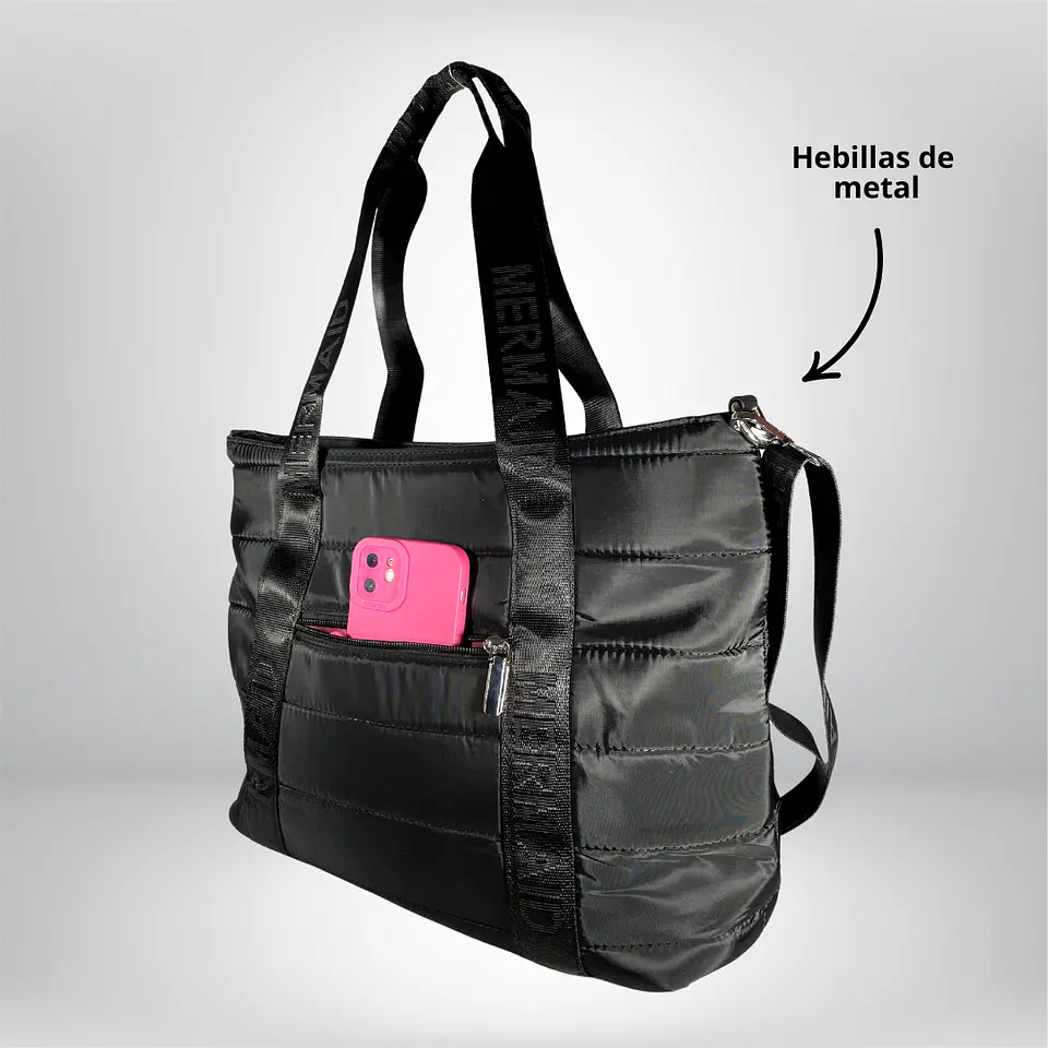 Bolso Tote puff negro (con capacidad para Pc 14