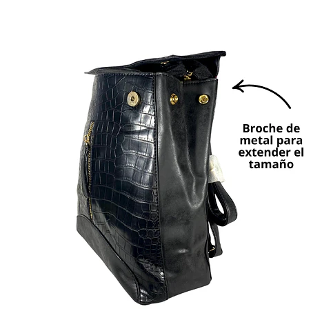 Mochila y Cartera Eco Cuero Negra 6