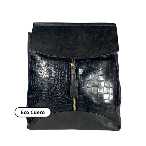 Mochila y Cartera Eco Cuero Negra 4