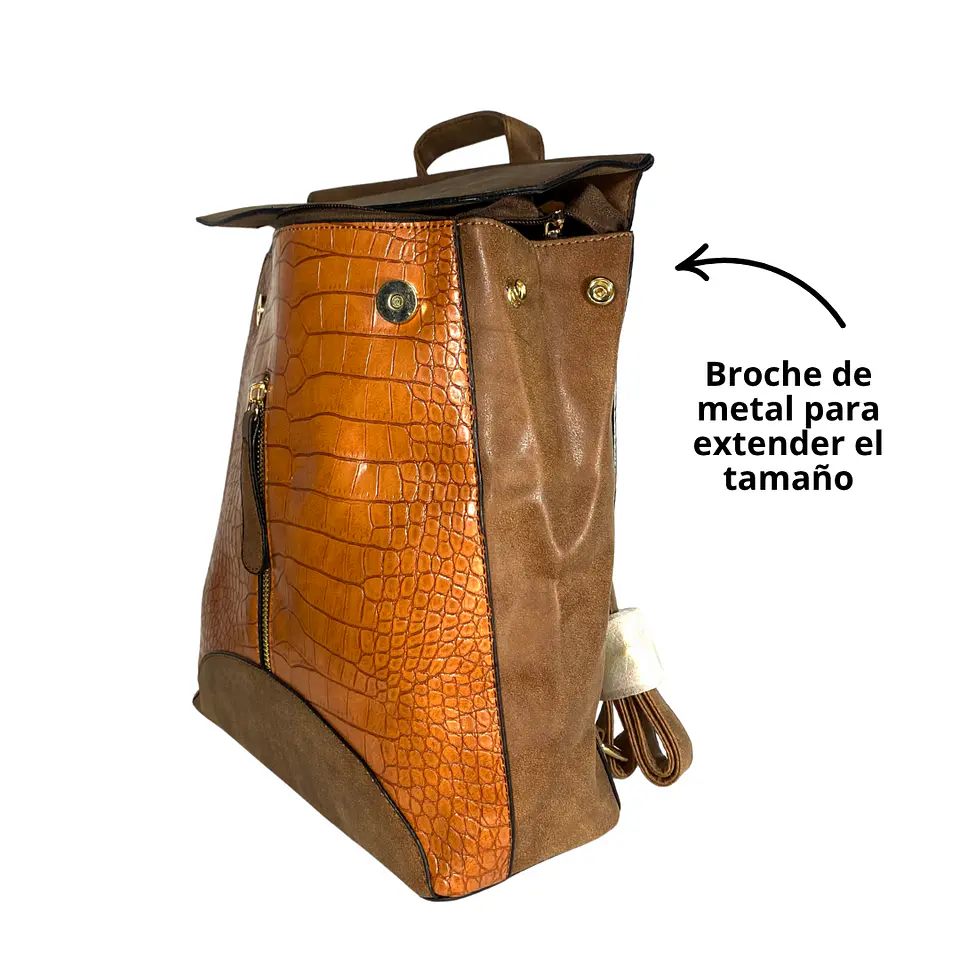 Mochila y Cartera Eco Cuero Café 6