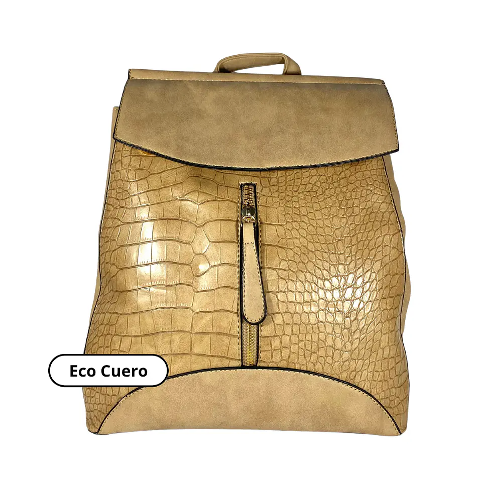 Mochila y Cartera Eco Cuero beige 4