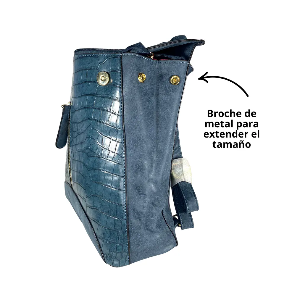 Mochila y Cartera Eco Cuero Azul 4