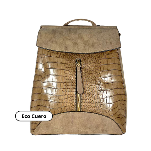 Mochila y Cartera Eco Cuero café  4