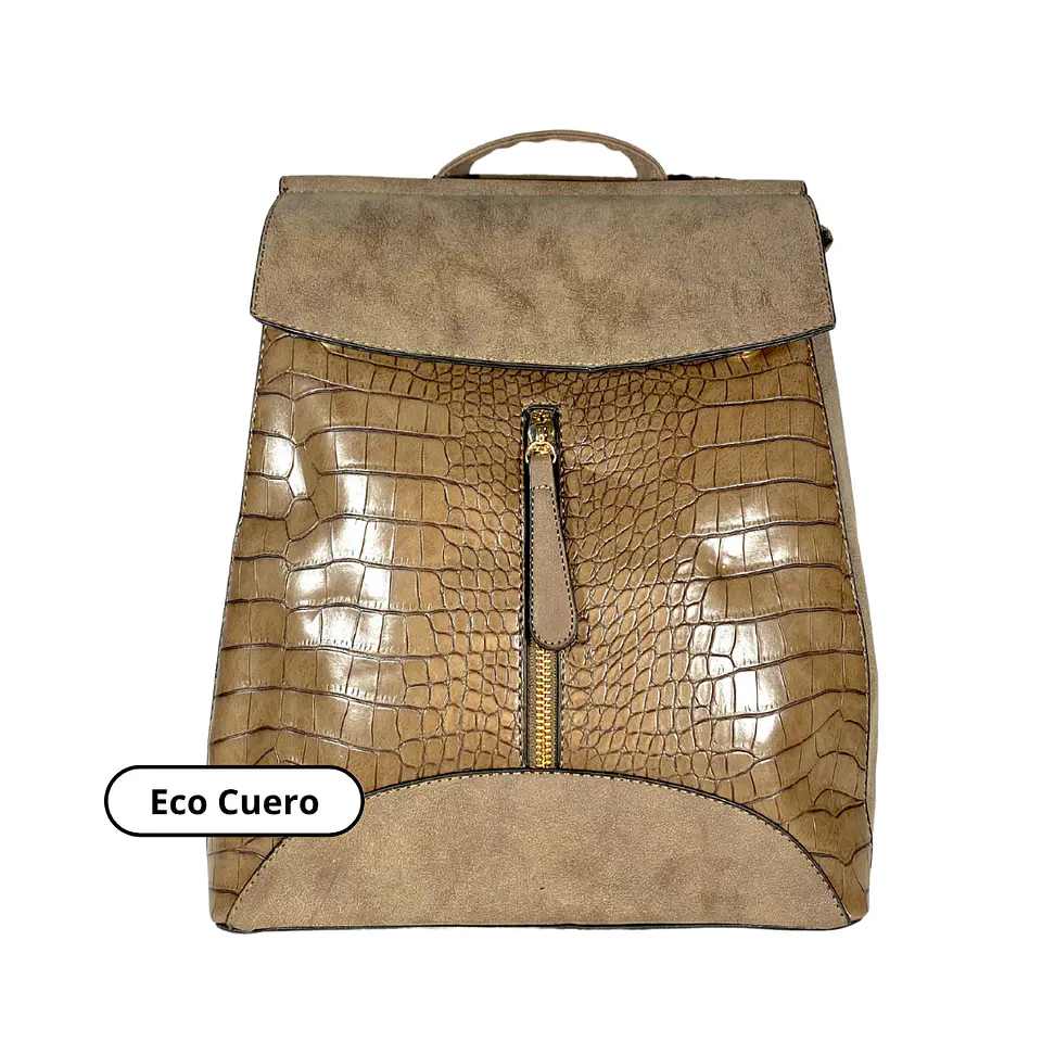 Mochila y Cartera Eco Cuero café  4