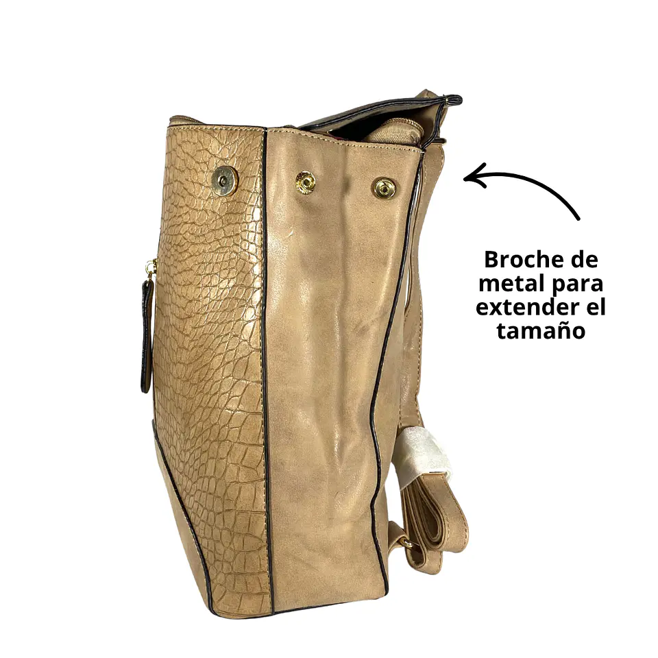 Mochila y Cartera Eco Cuero café  6
