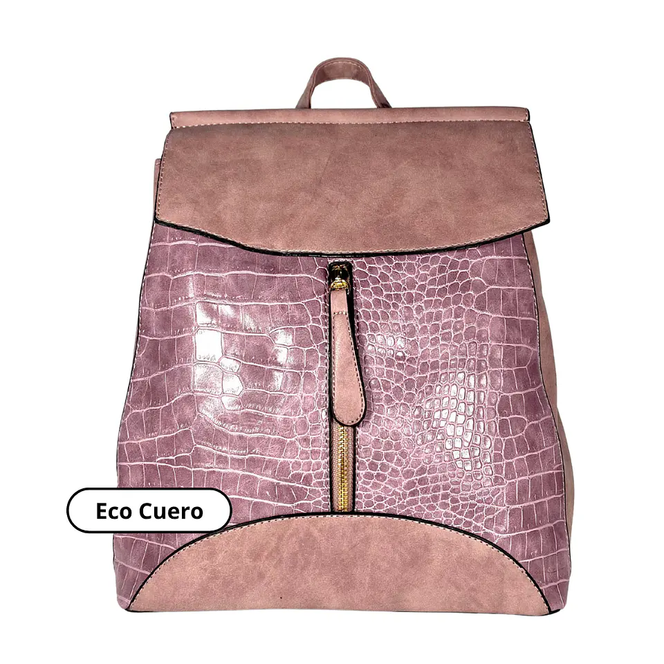 Mochila y Cartera Eco Cuero Rosa 4
