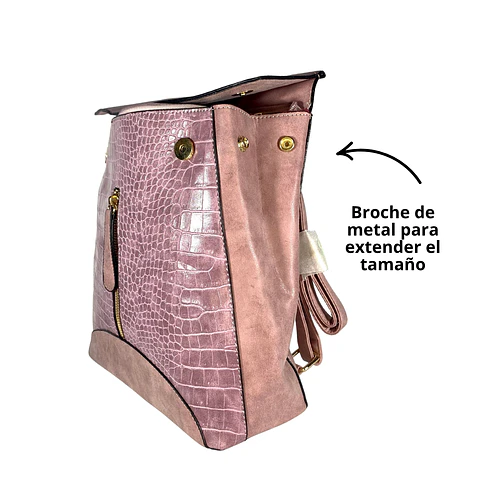 Mochila y Cartera Eco Cuero Rosa 6