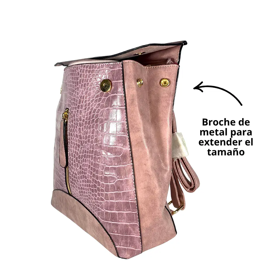 Mochila y Cartera Eco Cuero Rosa 6