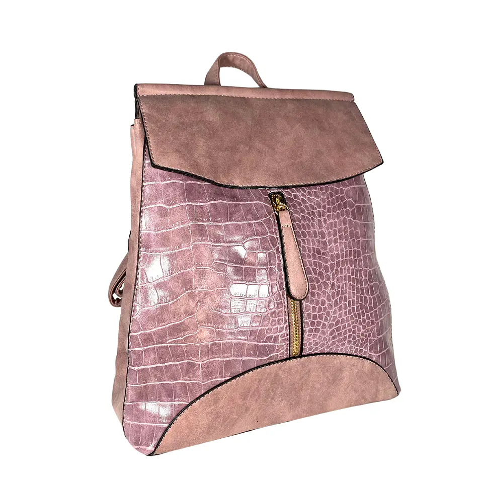Mochila y Cartera Eco Cuero Rosa 5