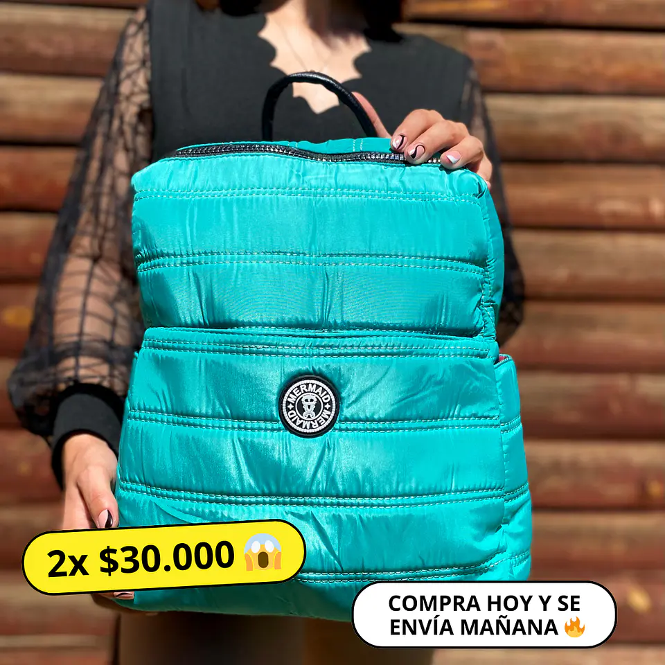 Mochila Puff turquesa (capacidad Pc 14