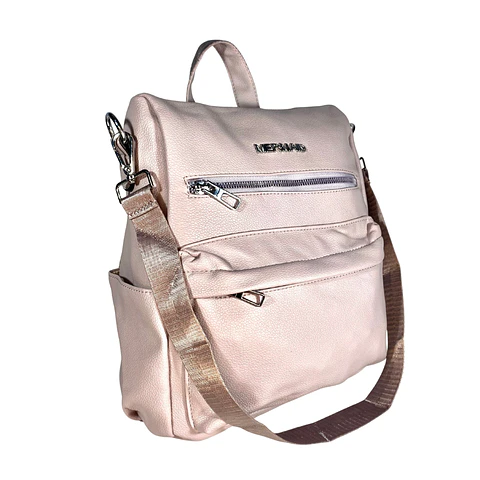 Mochila y Cartera Eco Cuero Rosa anti-robo 5