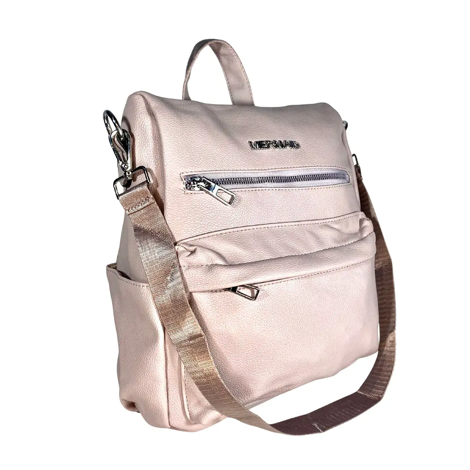 Mochila y Cartera Eco Cuero Rosa anti-robo 5