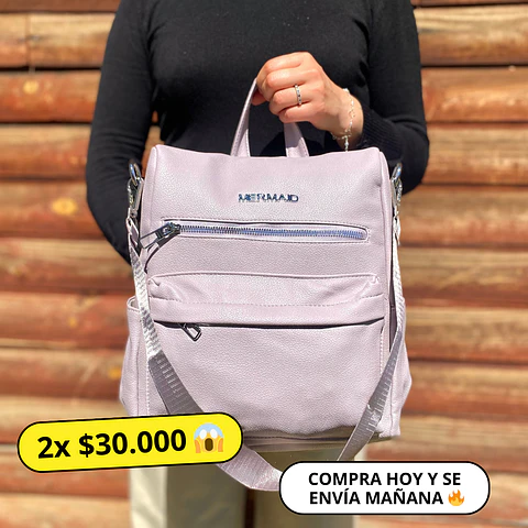 Mochila y Cartera Eco Cuero Rosa anti-robo 1
