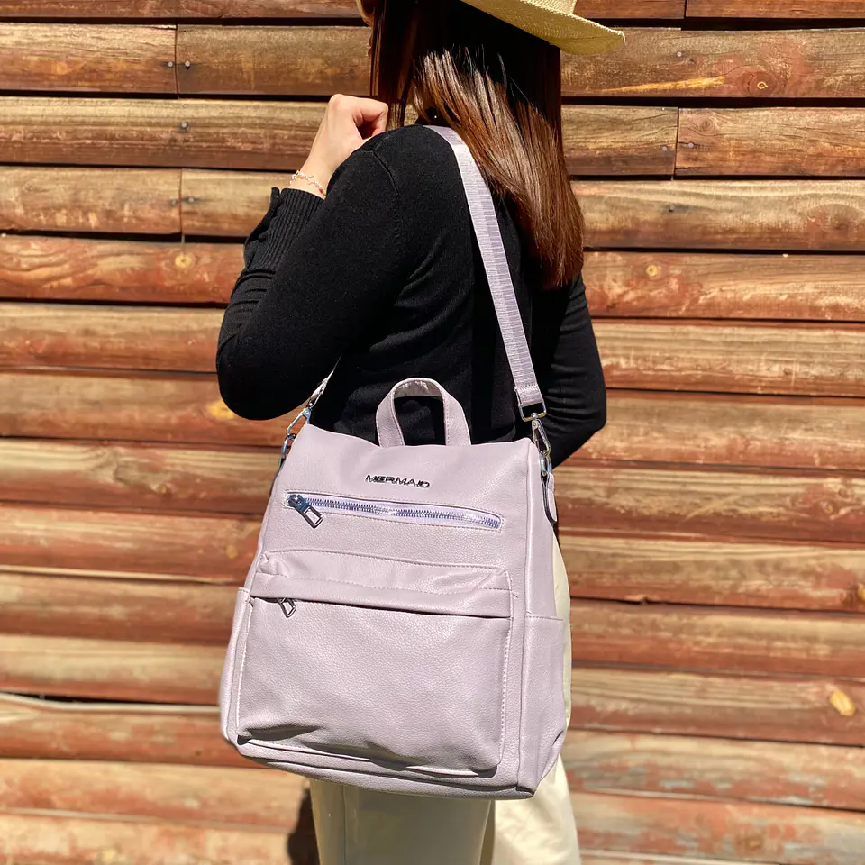 Mochila y Cartera Eco Cuero Rosa anti-robo 2
