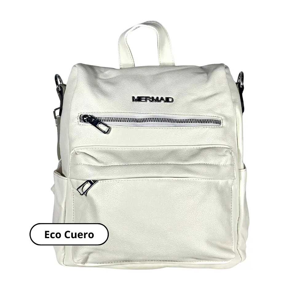 Mochila y Cartera Eco Cuero Blanca anti-robo 4