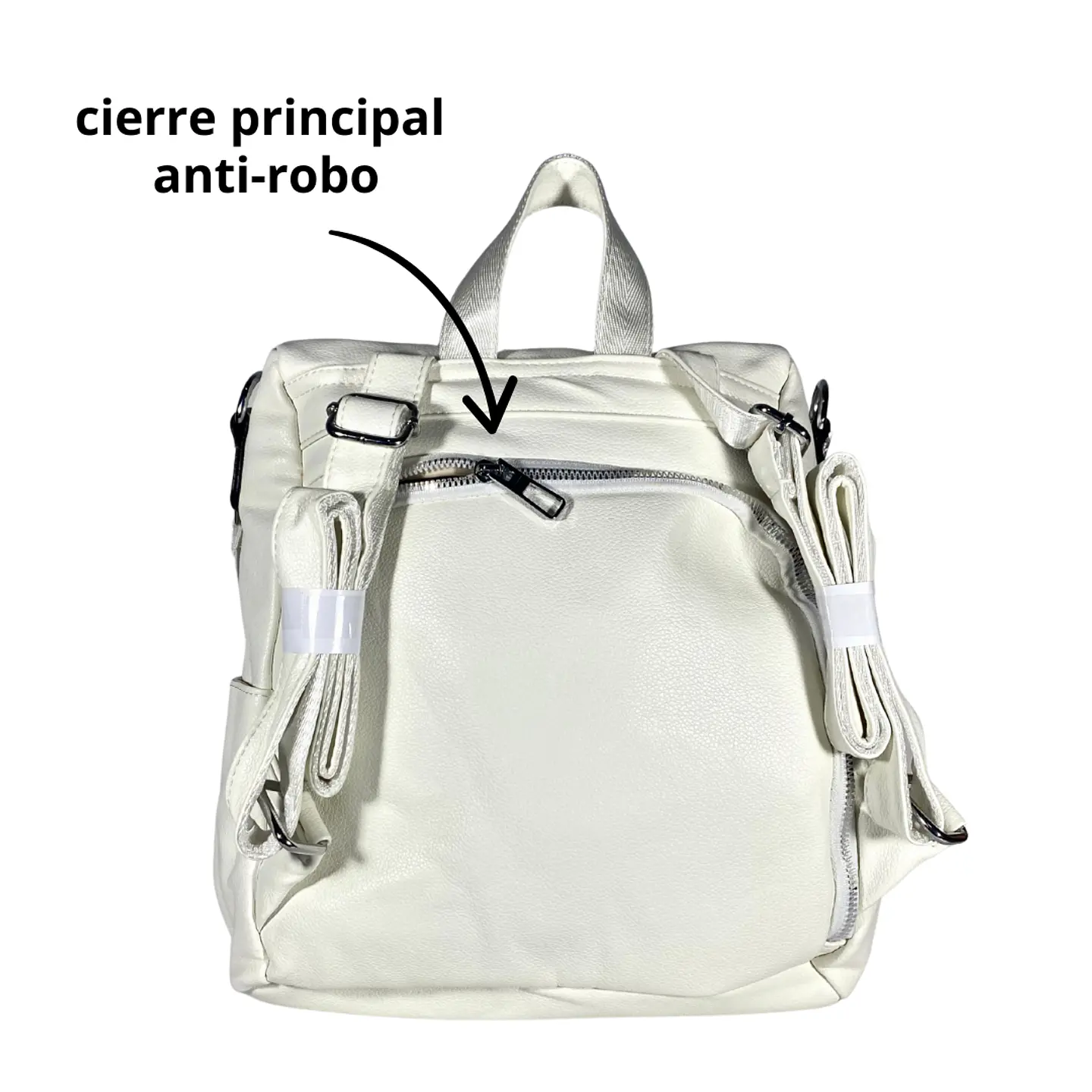 Mochila y Cartera Eco Cuero Blanca anti-robo 6