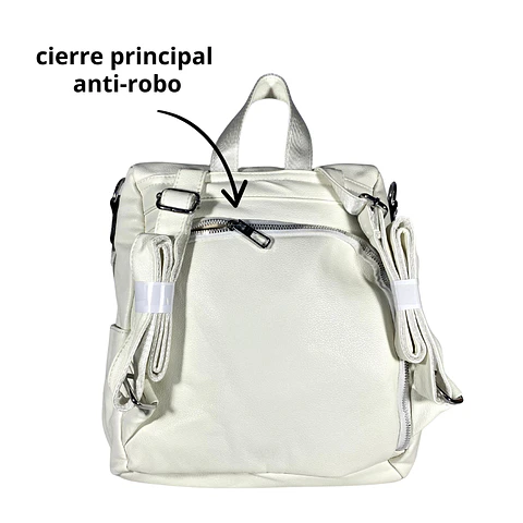 Mochila y Cartera Eco Cuero Blanca anti-robo 6