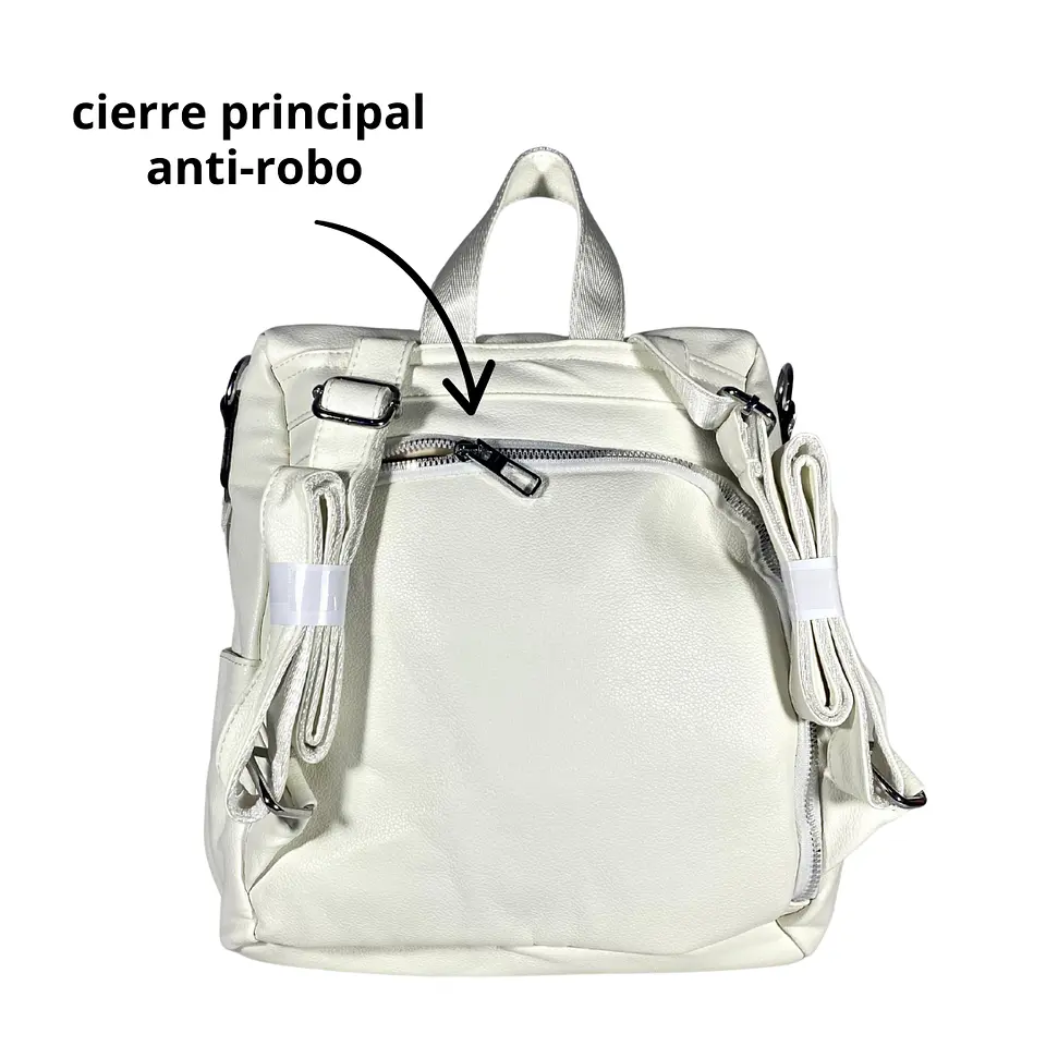 Mochila y Cartera Eco Cuero Blanca anti-robo 6