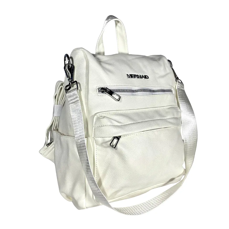 Mochila y Cartera Eco Cuero Blanca anti-robo 5