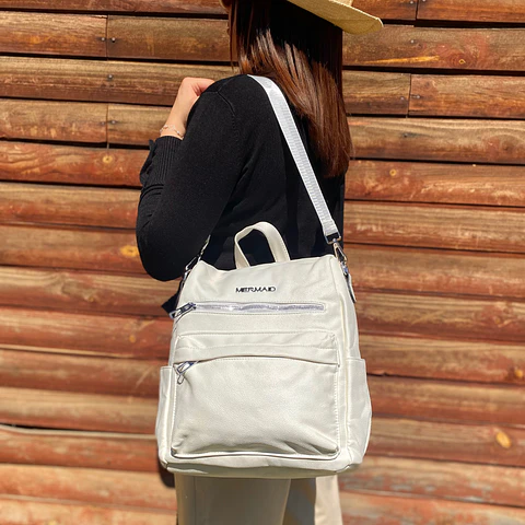 Mochila y Cartera Eco Cuero Blanca anti-robo 2