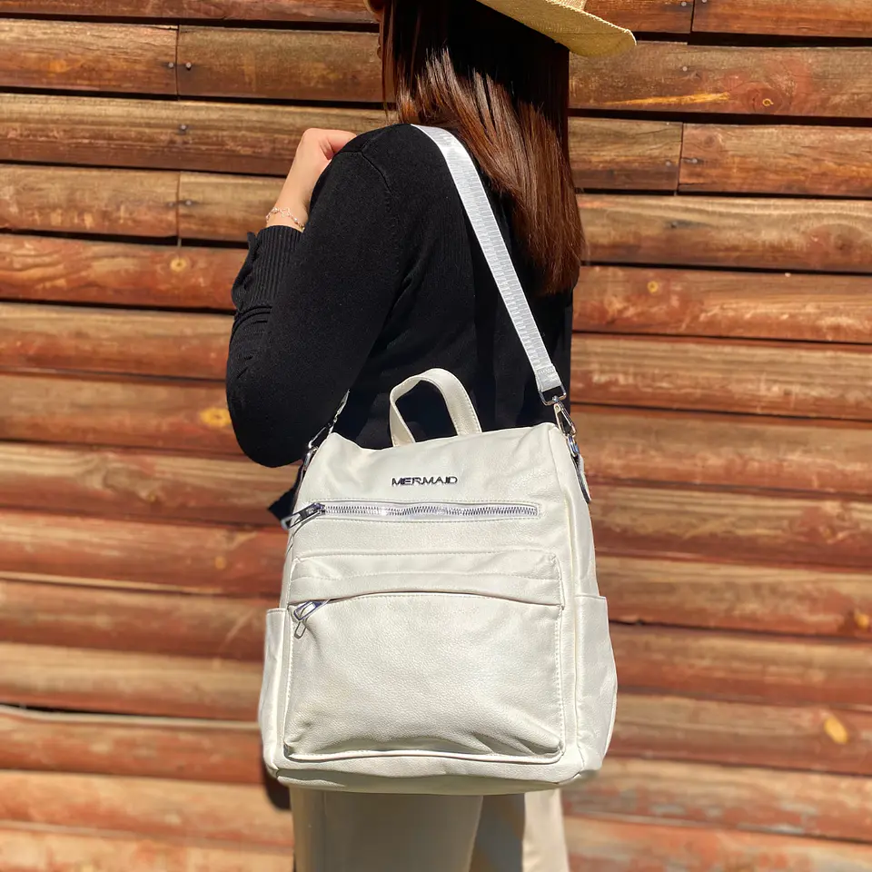 Mochila y Cartera Eco Cuero Blanca anti-robo 2